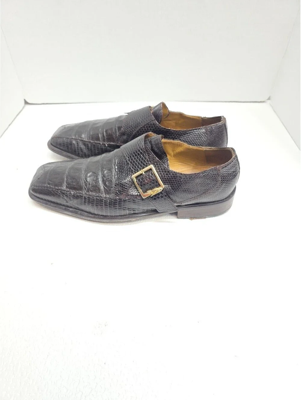 DAVID EDEN Brown Crocodile Lizard Slip On 10  Gold Buckle